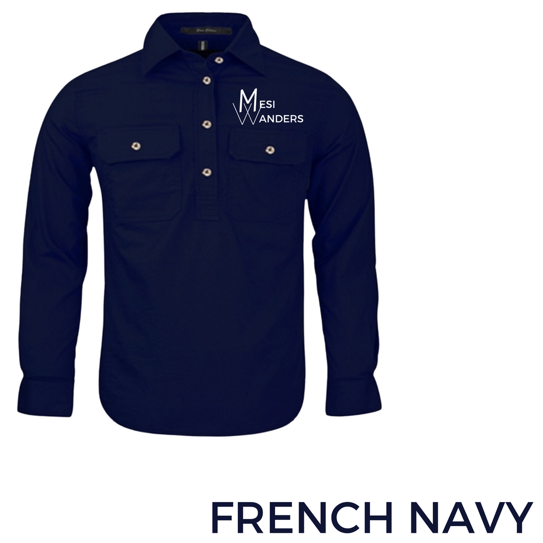 Ladies Half Button Work Shirt - FRENCH NAVY